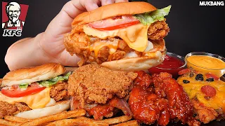 ASMR MUKBANG | KFC BURGERS 🍔 SPICY FRIED CHICKEN 🍗 FRENCH FRIES 🍟 EATING 햄버거 양념치킨 감자튀김 소스 듬뿍 먹방!