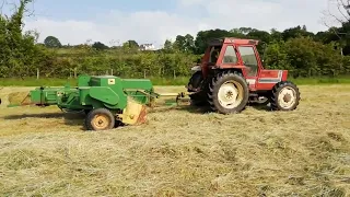Fiat 780 and John Deere 342 square baler baling hay