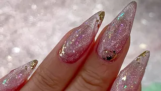 sub) self nail 손톱에 박힌 다이아몬드✨💅 네일아트/셀프네일/자석젤/extension/valentines nails/gel x nails/crystal/pink