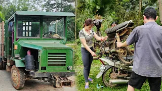 Timelapse: Motorcycle repair and restoration girl, diesel engine / genius girl