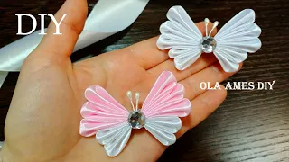 Посмотрите как ПРОСТО 😍 Красивые БАБОЧКИ из ЛЕНТ за 5 МИНУТ!  КАНЗАШИ 😍 DIY Kanzashi Butterfly