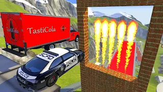 Crazy Vehicle High Speed Car Jump Through Fire In Red Slime Pool Crash - BeamNG.drive Jumps