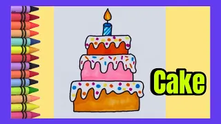 Birthday Cake Drawing and Coloring for Kids & Toddlers | How to Draw a Cute Birthday Cake