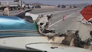 Pilot, passenger uninjured after plane crashes onto 91 Freeway in Corona