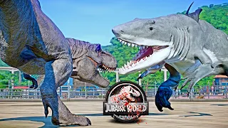 Tyrannosaurus REX vs King Shark, Deinosuchus, Ultimasaurus Dinosaurs Fight 🌍JURASSIC WORLD EVOLUTION