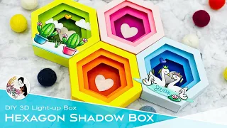Light-up Hexagon Shadow Box/ Lawn Fawn/ 불이 켜지는 셰도우박스 만들기/ 종이회로