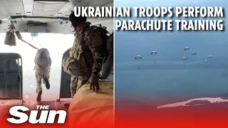 Ukrainian troops perform parachute training at Odesa Military Academy