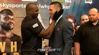 DILLIAN WHYTE TAPS JOSEPH PARKER ON THE FACE AFTER INTENSE FACE OFF IN LONDON