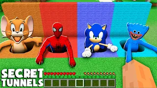 WHO LIVES in THESE SECRET deep TUNNELS in Minecraft ! GAMEPLAY JERRY and SPIDER and Sonic and Huggy