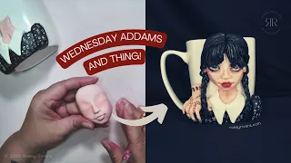 How to make a Wednesday Addams (+ THING!) mug using cold porcelain clay | DIY | Rossy Rivera