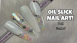 White Oil Slick Nail Art | Nail Sugar