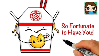 How to Draw a Chinese Takeout Box w/Fortune Cookie | Cute Pun Food Art