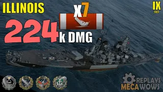 Battleship Illinois 7 Kills & 224k Damage | World of Warships Gameplay