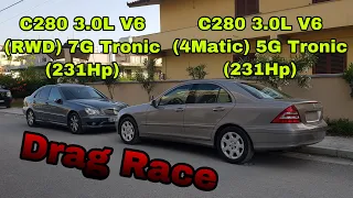 Drag Race W203 C280/300 4Matic 5G Tronic 231HP VS W203 C280/300 RWD 7G Tronic 231 Hp LPG AC STAG