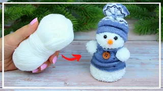 Amazingly Cute Yarn Snowman ⛄ Yarn Snowman Making idea 🎄 Christmas decoration of wool