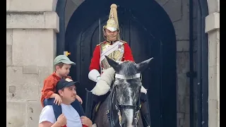 A lovely moment a kid makes the kings guard smile #horseguardsparade