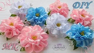 🌺 Flowers from satin ribbons. Hair clips. Kanzashi DIY