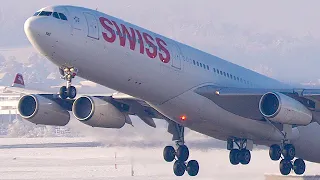 100 AMAZING winter time TAKEOFFs and LANDINGs - Zurich Airport Plane Spotting | 4K