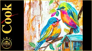 How to Paint Stylized Whimsical Birds and Their Cozy Home | Acrylic Painting Techniques
