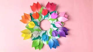 折り紙 チューリップの花のリース 折り方 Origami tulip flower wreath tutorial（NiceNo1）