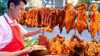 Perfect Skill Cutting Crispy Roast Pork Duck Belly, l Cambodian's Greatest Street Food