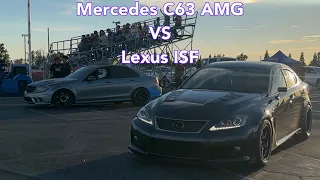 Lexus ISF VERSUS Mercedes Benz C63 AMG - GRUDGE RACING 1/4 mile - BURNOUT - LAUNCH