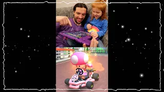MARIO KART TOUR!! Adley teaches Dad to be a champion in new racing game! #shorts