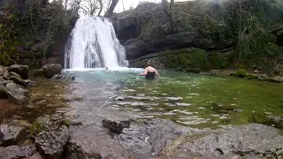 3 swimmers at Janet's Foss 27th Dec 2018