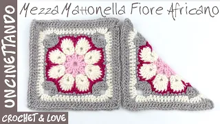 How to make the half square with the African Crochet Flower (English and Spanish subtitles)
