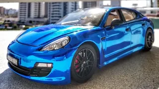 Porsche Panamera Gmg Garage Folyosuyla Blue Chrome Kaplama / Komple Dönüşüm / 1:18 Diecast Model