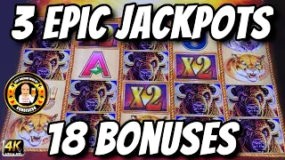 3 JACKPOTS - 18 BONUSES - 1 NIGHT on Buffalo Gold Slot Machines