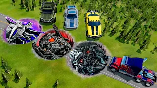 Mega Pits With Mcqueen & Megatron vs Lightning McQueen And Huge & Tiny Transformers! BeamNG Battle!