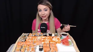 АСМР Мукбанг 100 Суши Роллов 🍣 ASMR Mukbang 100 SUSHI ROLLS  🍱  Let's Eat 땅 寿司 🥢