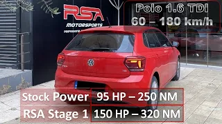 VW Polo 1.6 TDI DSG | RSA Motorsports Tune | Stage 1 vs Stock | Acceleration Test | 90 to 150hp