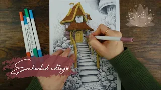 Coloring an enchanted cottage - adult coloring pages | Soul Coloring