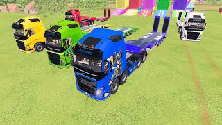 GO TO THE GARAGE WITH EXCAVATOR CAR, MIXER TRUCK, BULLDOZER, POLICE COLORED AMBULANCE FS22   farming