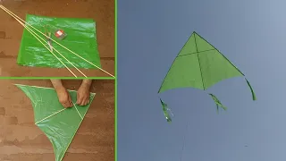 American kite making with plastic bag at home and kite flying test - how to tie American kite knots