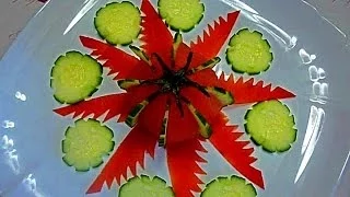 Цветок из помидора и огурца! Украшения из овощей! Decoration of vegetables!