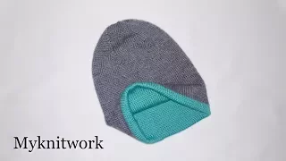 Two-layered knitting cap. Double double-sided warm hat.