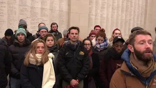 Cast & Crew of War Horse sing at the Last Post ceremony at the Menin Gate. Dec 9, 2019