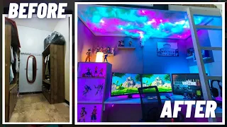 DIY LOFT BED | SPACE SAVER GAMING ROOM Makeover W/ Cloud Ceiling | Extreme Transformation