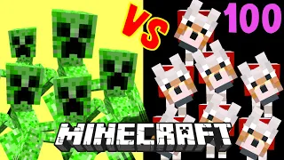 100 Tamed Wolves VS. Mutant Creepers. Awesome Mutant Creatures Beasts Monsters Mob Battle