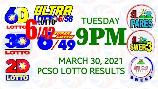 Lotto Result March 30 2021 (Tuesday), 6/58, 6/49, 6/42, 3D, 2D | PCSO Lottery draw