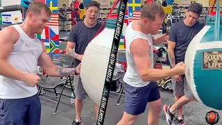 CANELO ALVAREZ SHOWS BRANDON MORENO HOW TO THROW HOOK TO THE BODY! AS THE TWO MEXICAN CHAMPS MEET!