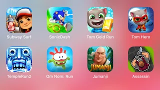 Subway Surfers,Sonic Dash,Talking Tom Gold Run,Talking Tom Hero Dash,Temple Run 2,Om Nom Run,Jumanji