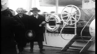 Albert Einstein and his wife greeted at New York harbor after their arrival. HD Stock Footage