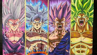 Drawing the Four Strongest Saiyans!!!