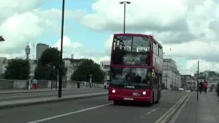 (HD) London Buses on Routes 341 & 176 passing south over Waterloo Bridge