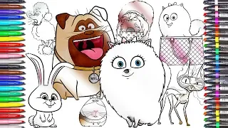 THE SECRET LIFE OF PETS 2 Color Page:Duke, Gidget, Snowball Step by step Drawing & Coloring for kids