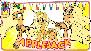 My Little Pony Cadence Luna and Celestia Color Swap As APPLEJACK Coloring Pages How To Color